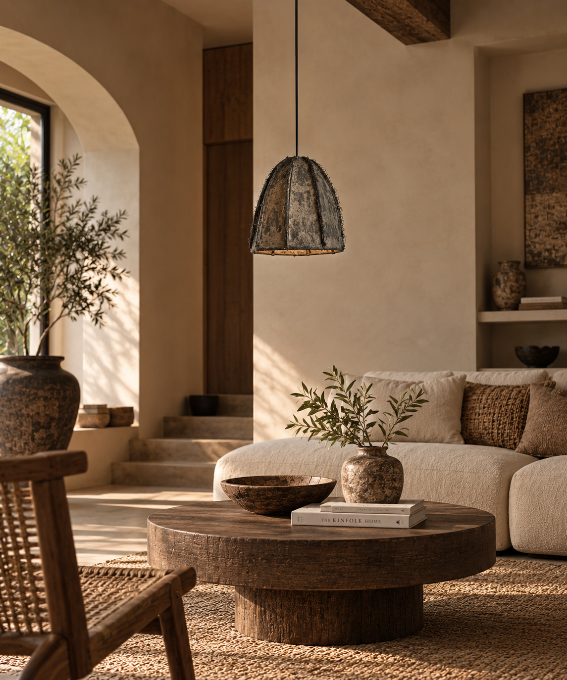 Paper Mache and Jute Hanging Lamp - S