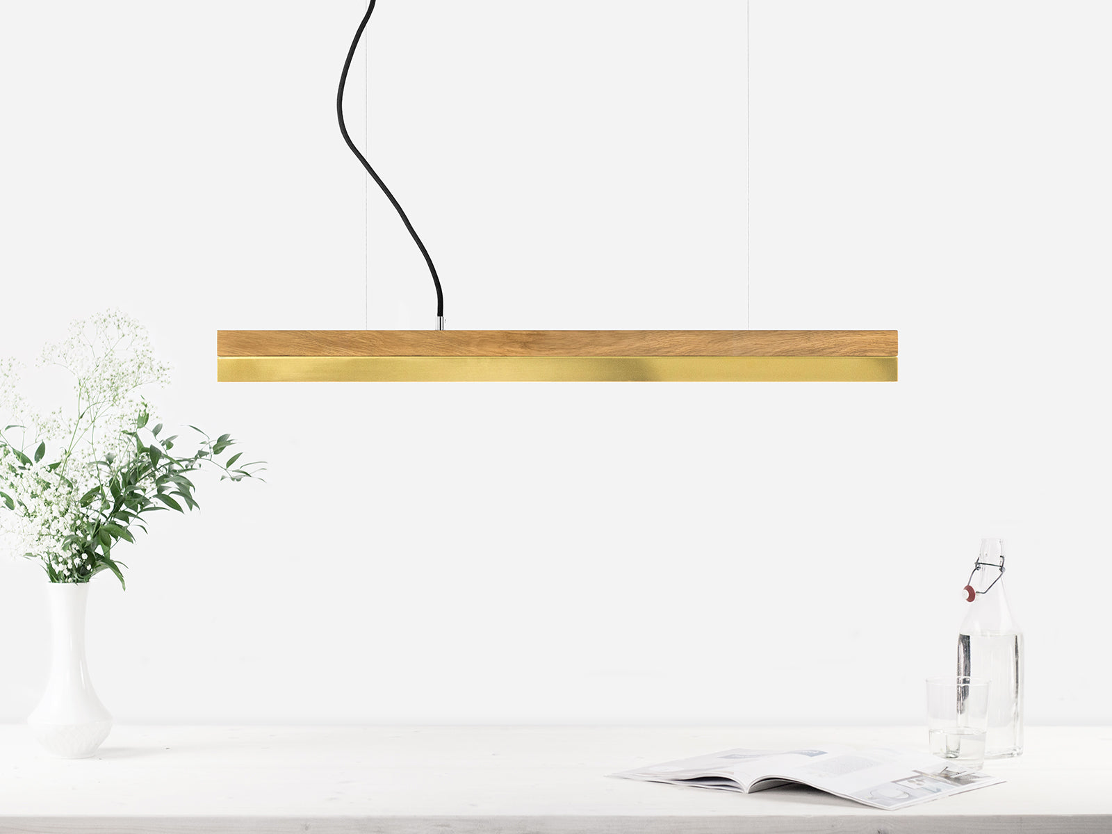 [C2o] Oak Wood & Brass Pendant 92CM