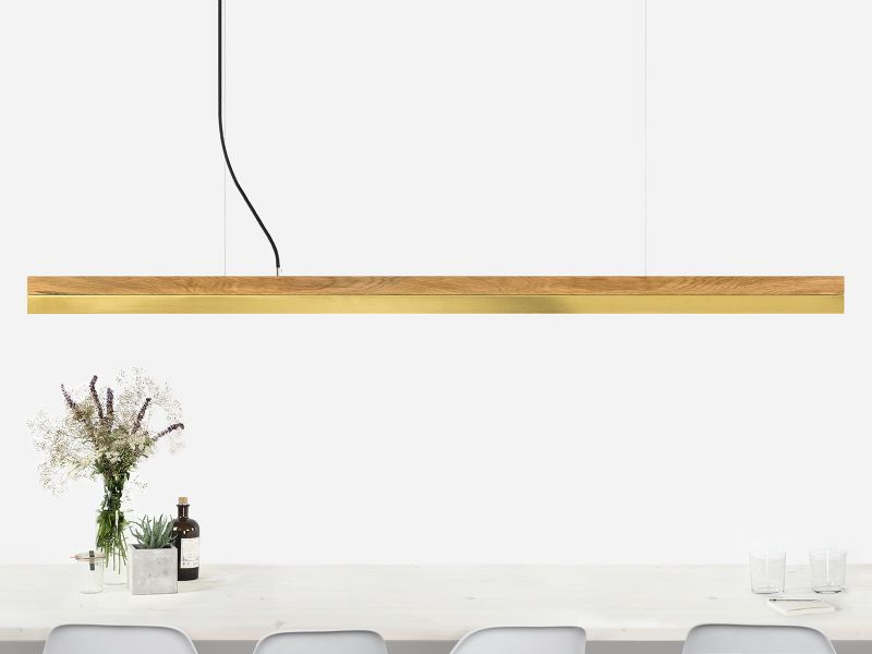 [C3o] Oak Wood & Brass Pendant 182CM