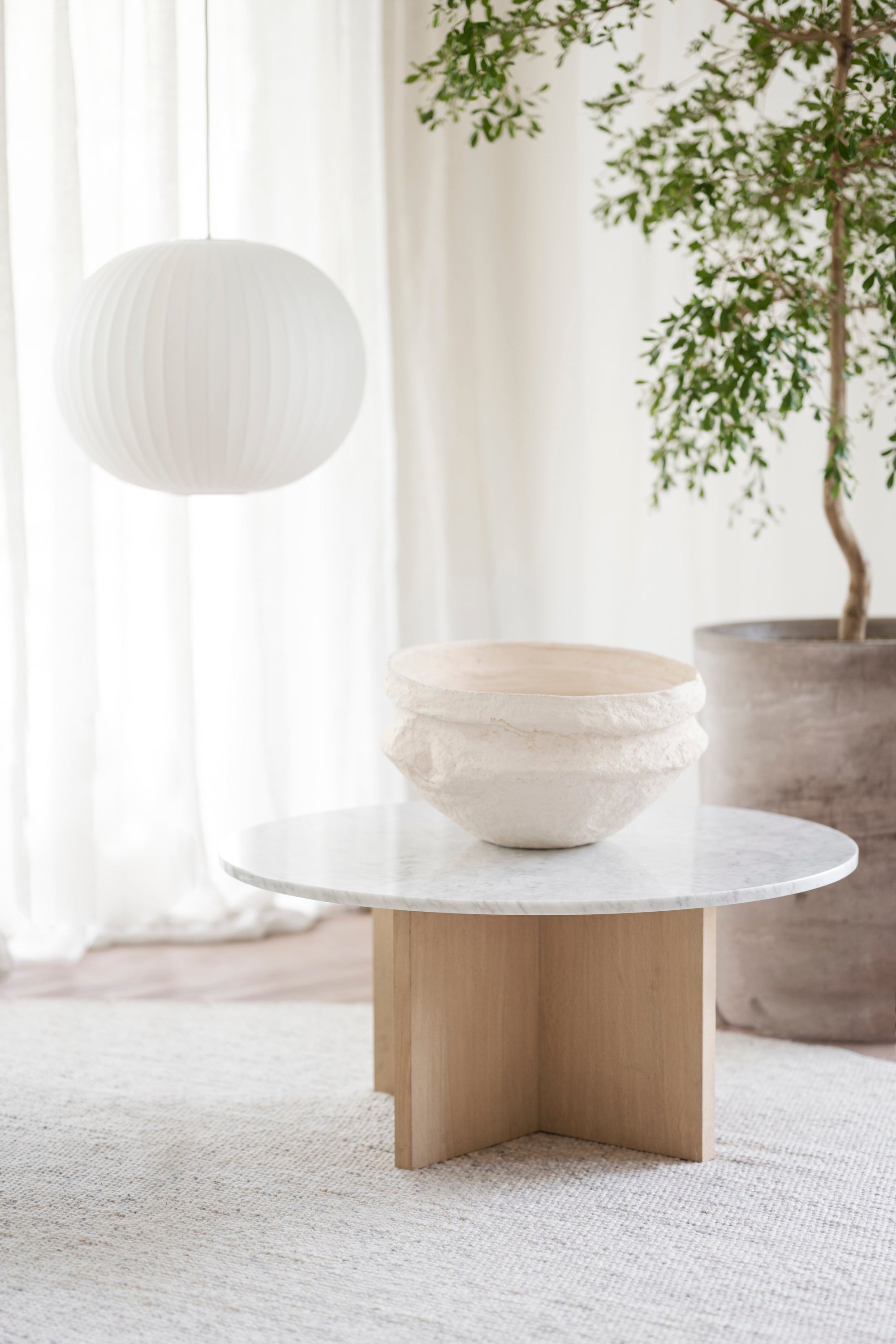 BROOKSVILLE Round Coffee Table Ø90 – White marble & whitewashed oak – 2