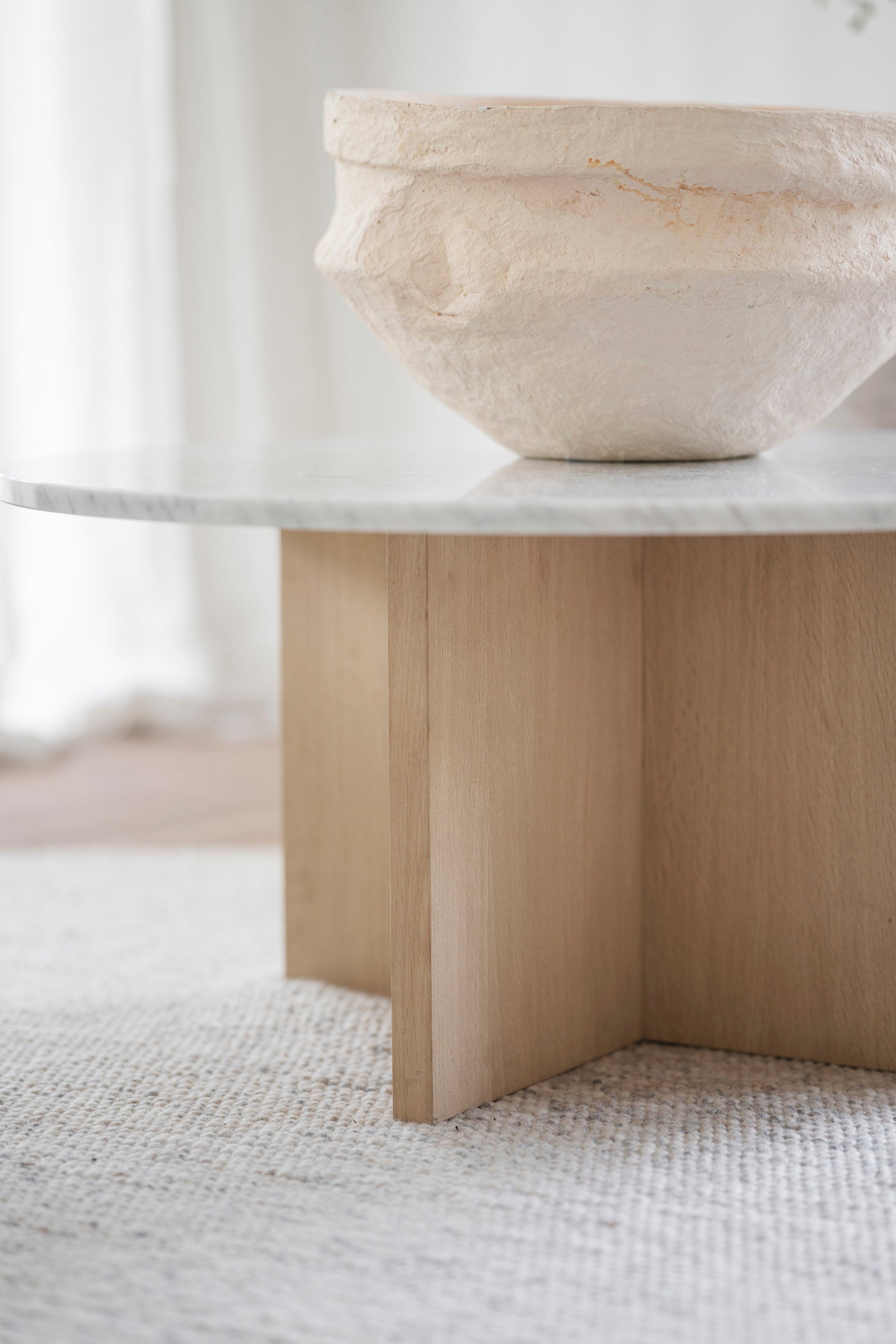 BROOKSVILLE Round Coffee Table Ø90 – White marble & whitewashed oak – 3