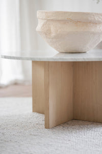 BROOKSVILLE Round Coffee Table Ø90 – White marble & whitewashed oak – 3