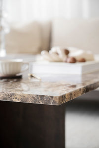 BROOKSVILLE Square Coffee Table 90 CM – Brown marble & brown oak – 4