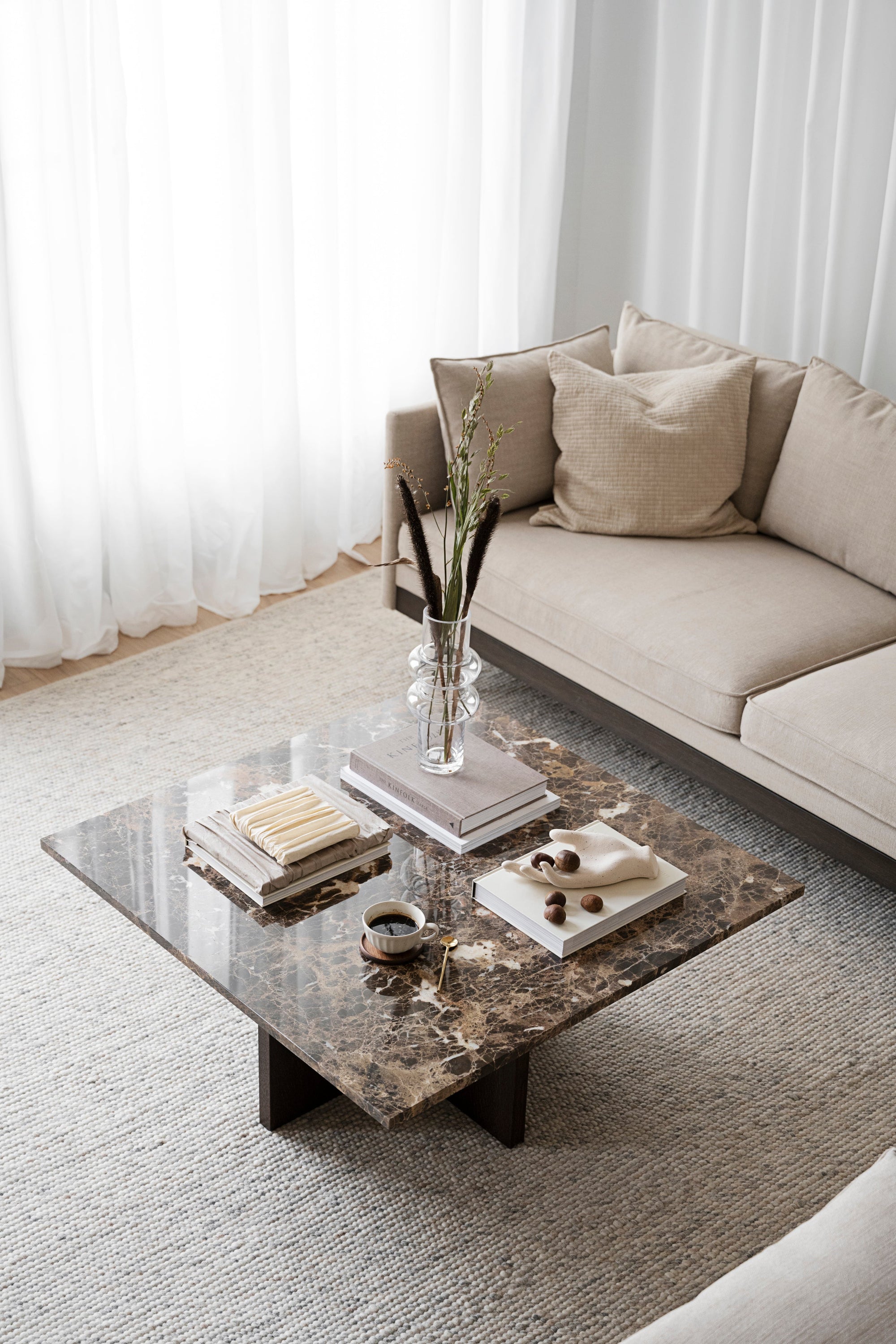 BROOKSVILLE Square Coffee Table 90 CM – Brown marble & brown oak – 2