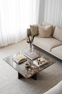 BROOKSVILLE Square Coffee Table 90 CM – Brown marble & brown oak – 2