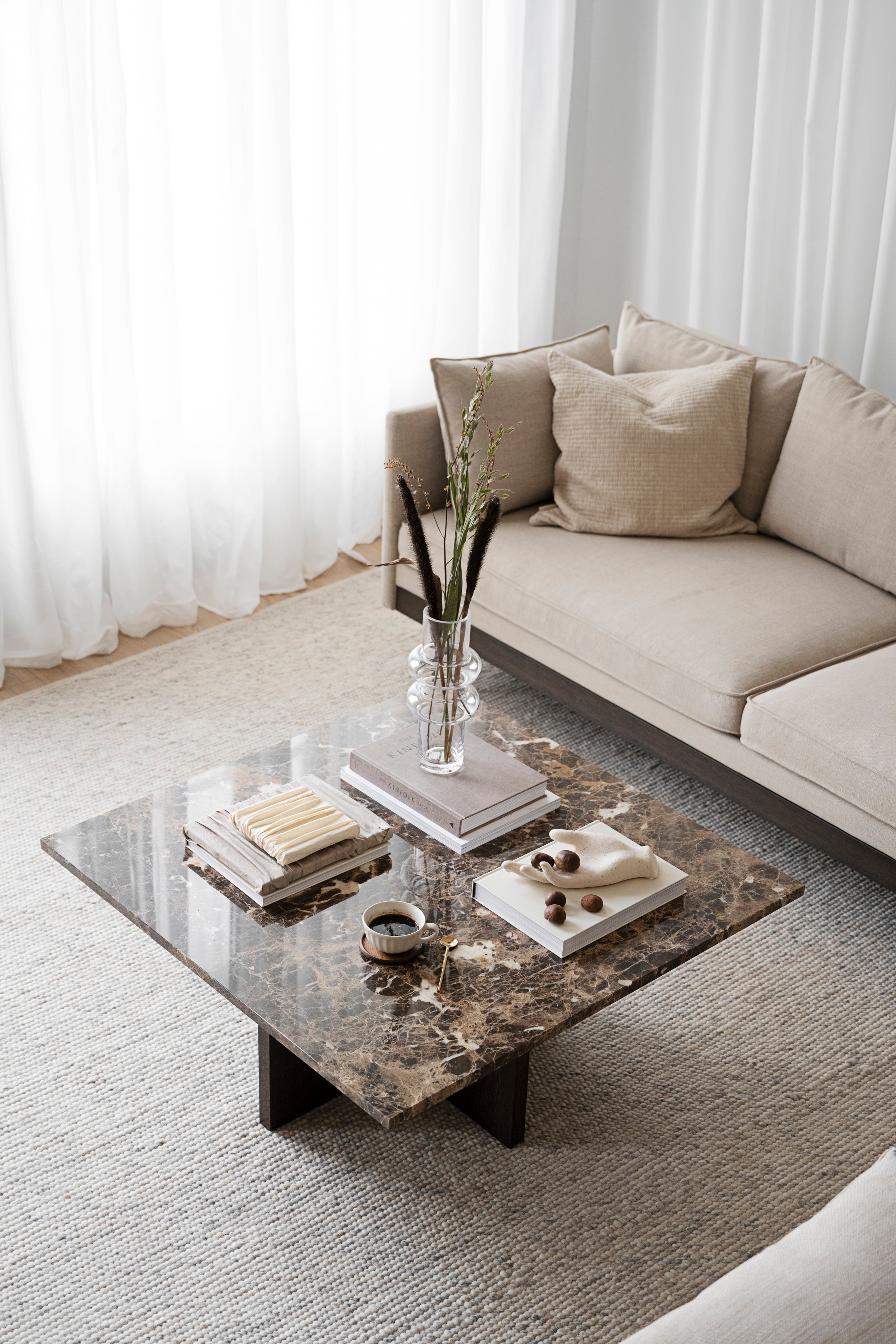 BROOKSVILLE Square Coffee Table 90 CM – Brown marble & brown oak – 2