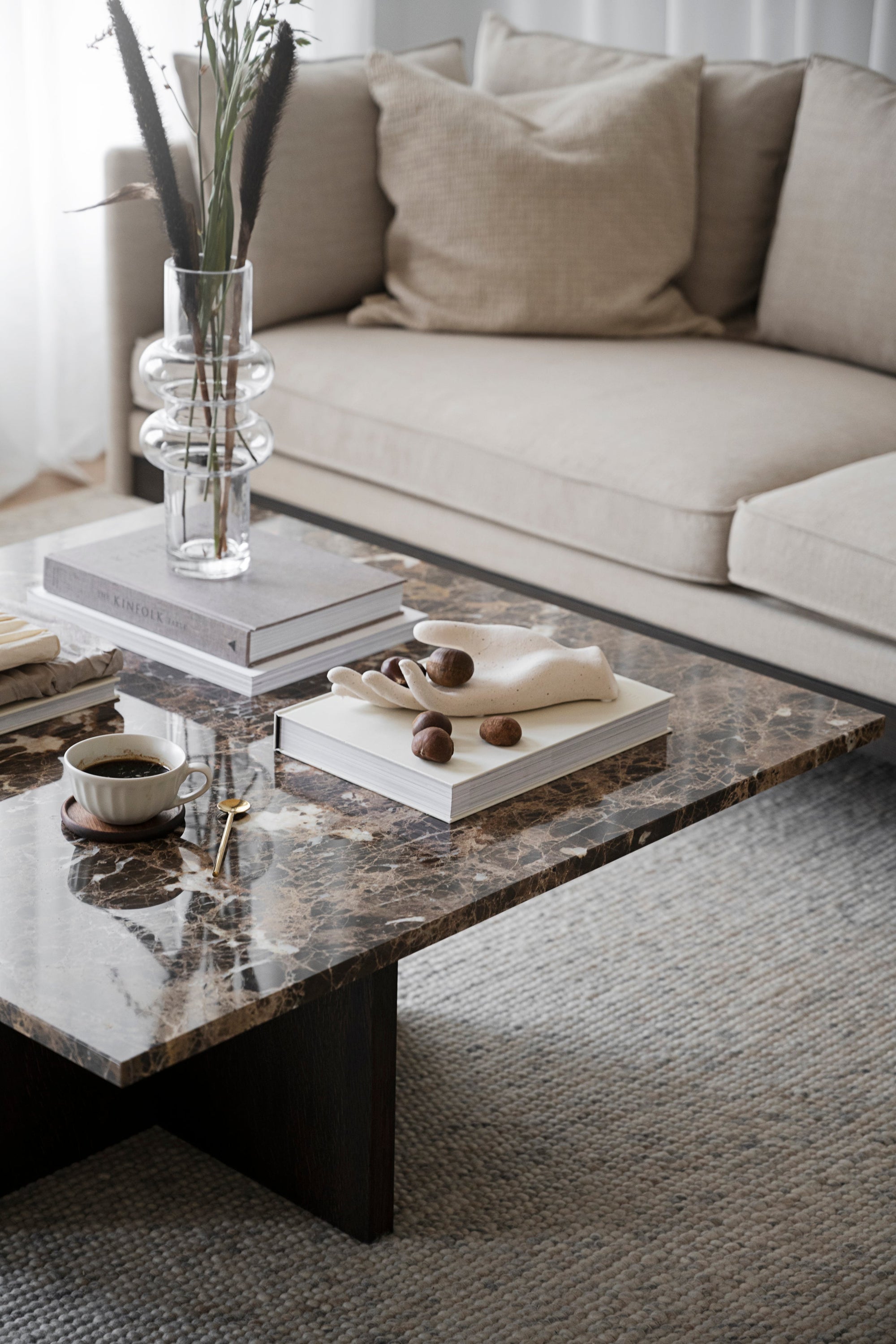BROOKSVILLE Square Coffee Table 90 CM – Brown marble & brown oak – 5