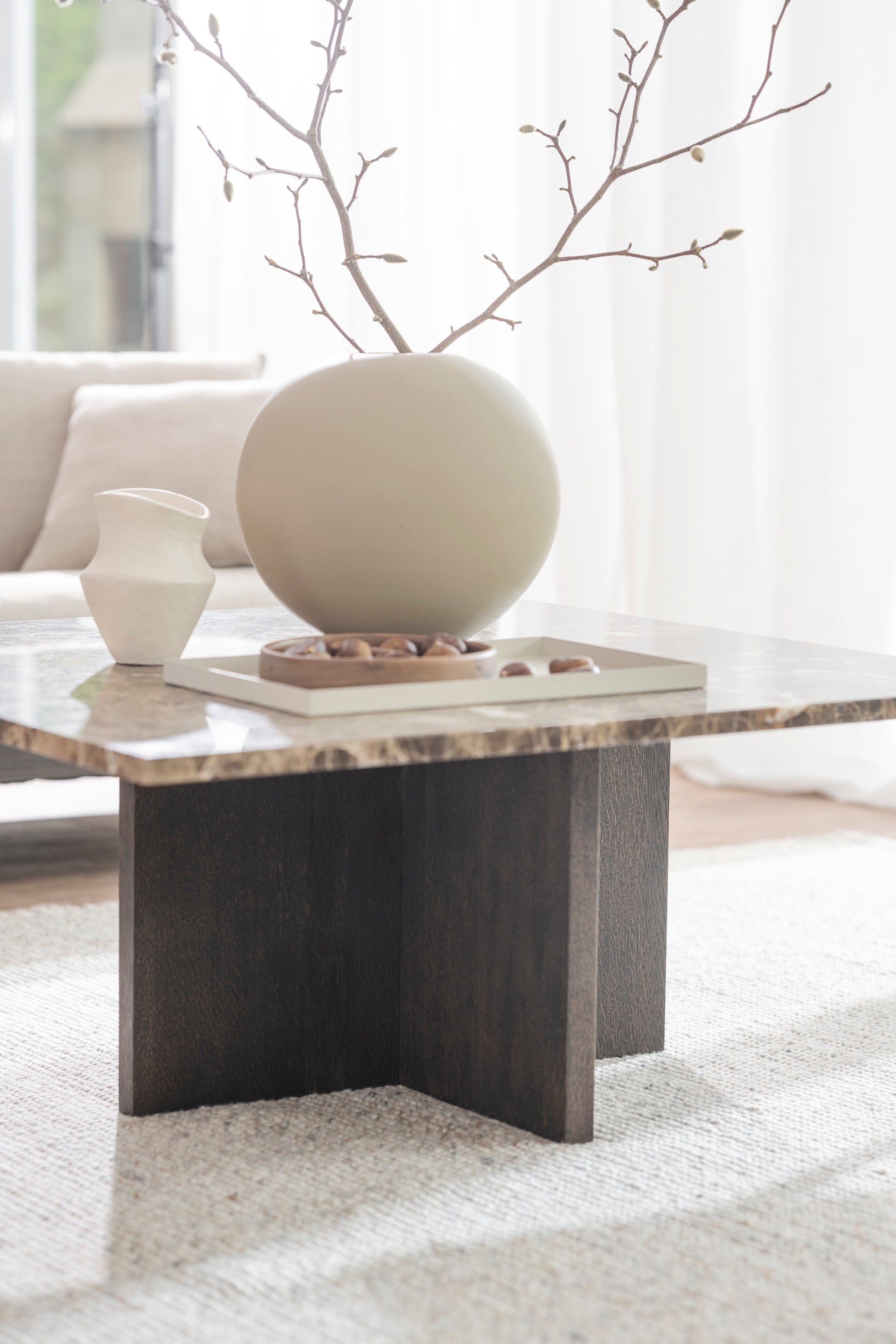 BROOKSVILLE Square Coffee Table 90 CM – Brown marble & whitewashed oak – 2