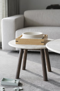 Taransay Travertine Coffee Table Ø60 cm – Beige / Brown Oak – 6