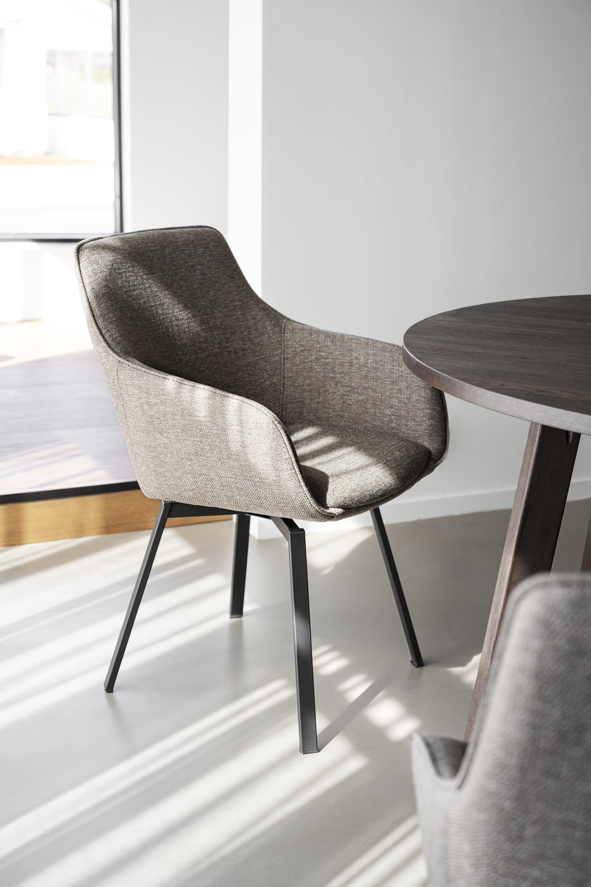 Alison Swivel Dining Armchair with Metal Legs (Set of 2) – Dark Beige Fabric / Black Metal – 2