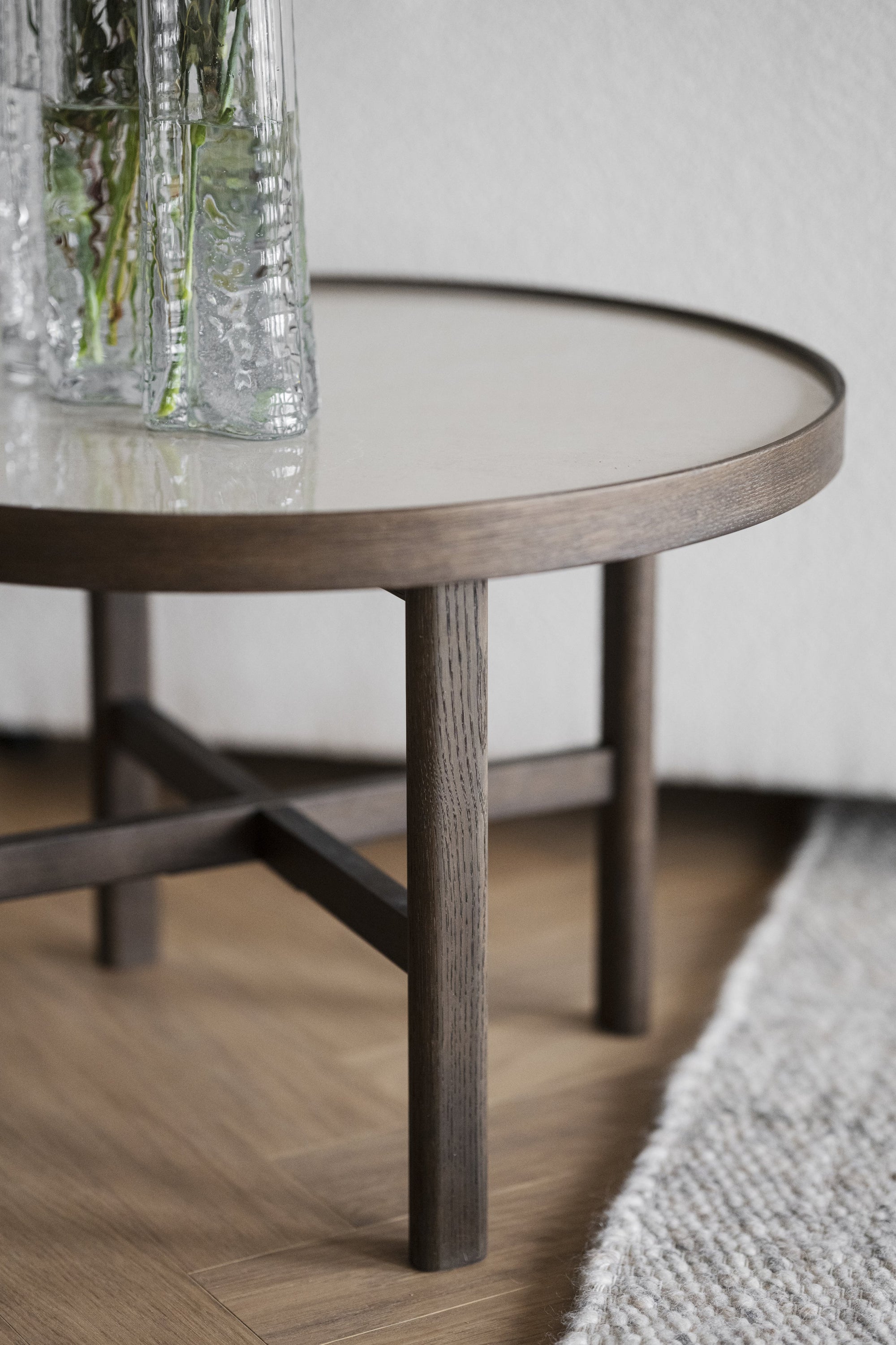 Marsden Round Coffee Table Ø60 cm – Beige Ceramic / Brown Oak – 3