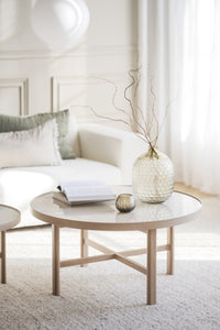 Marsden Round Coffee Table Ø90 cm – Beige Ceramic / Whitewash Oak – 3