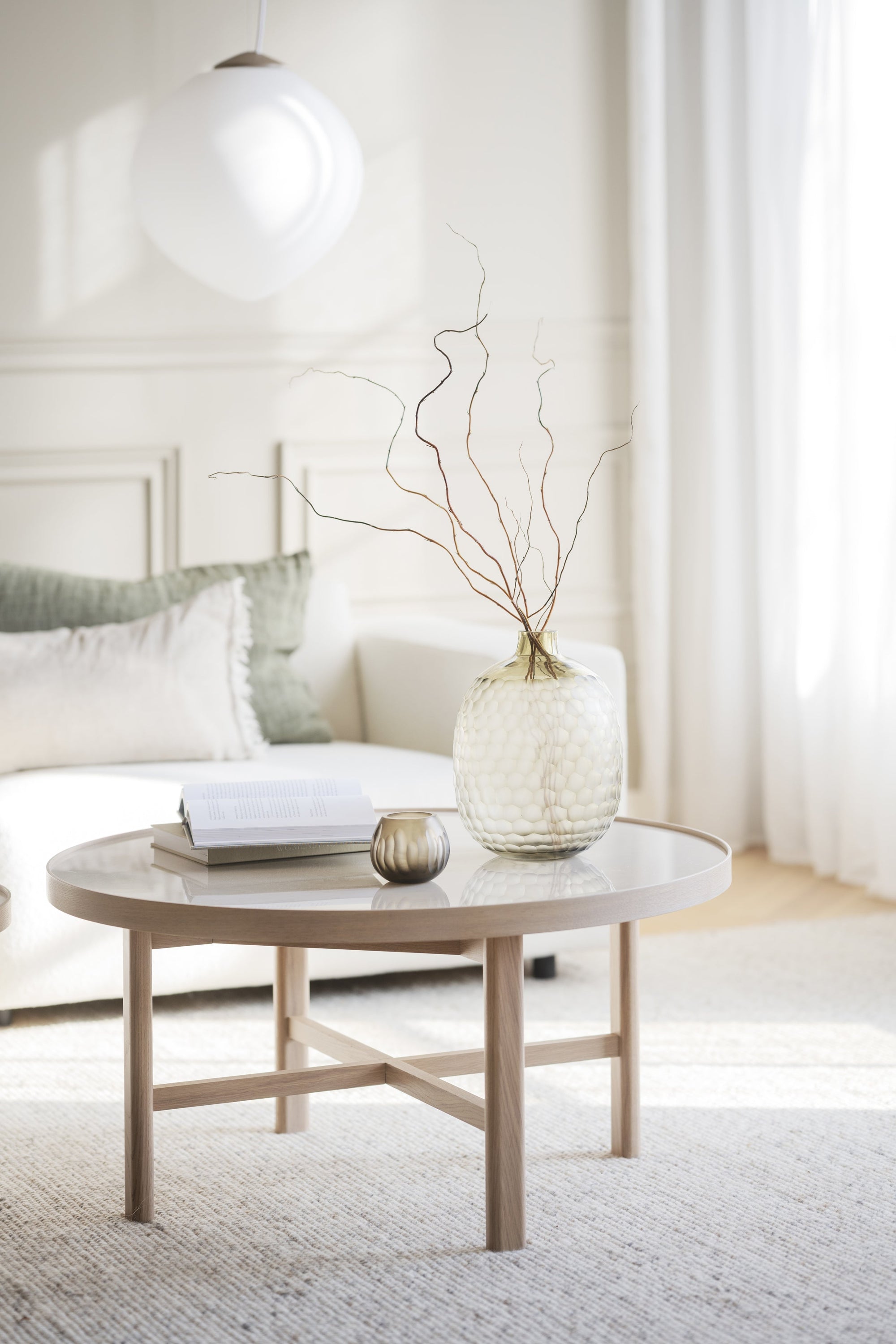 Marsden Round Coffee Table Ø90 cm – Beige Ceramic / Whitewash Oak – 8
