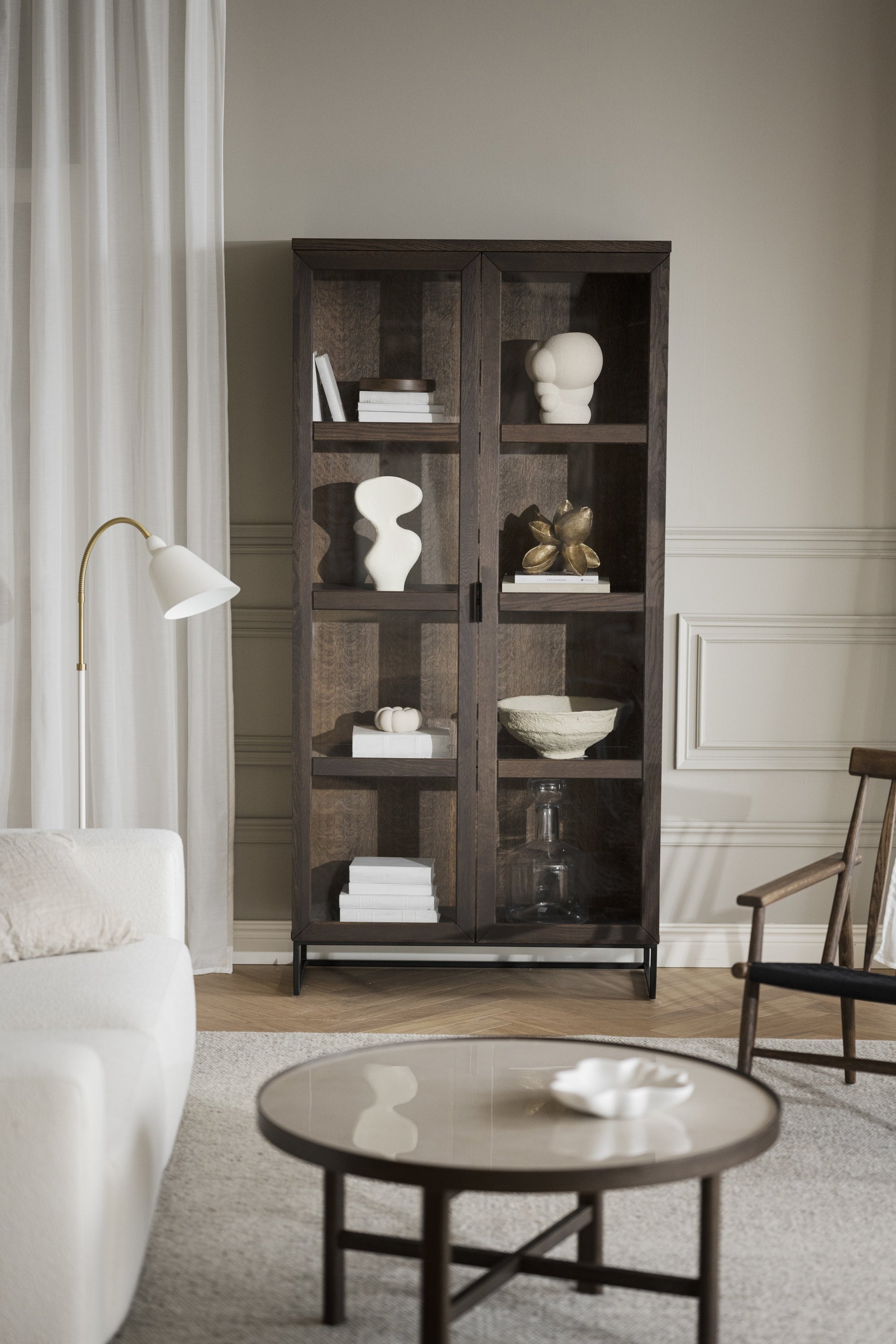 EVERETT HIGH Glass Cabinet – Brown Oak – 2
