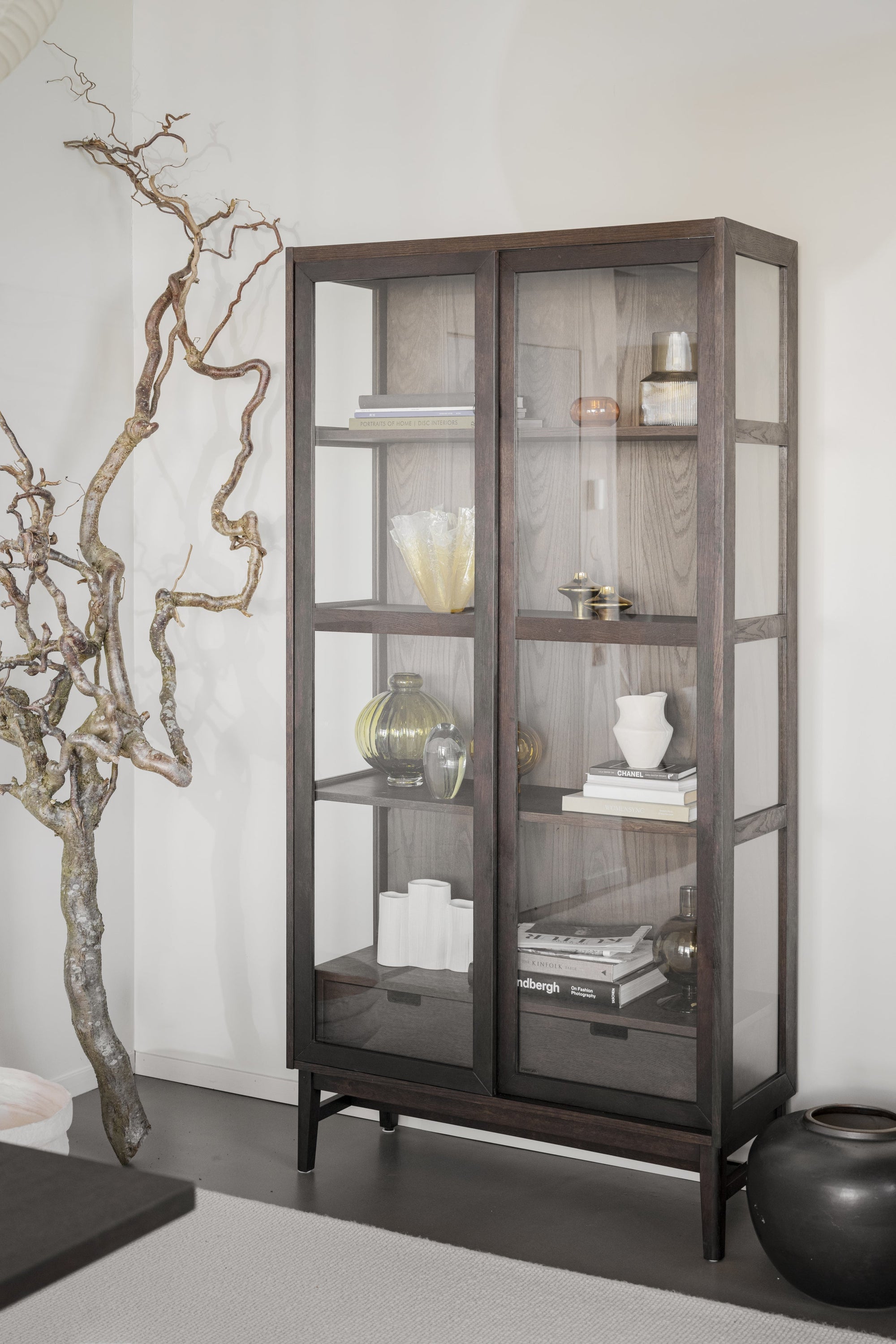 Hazelton Glass Cabinet with Drawers – Brown Oak – 2