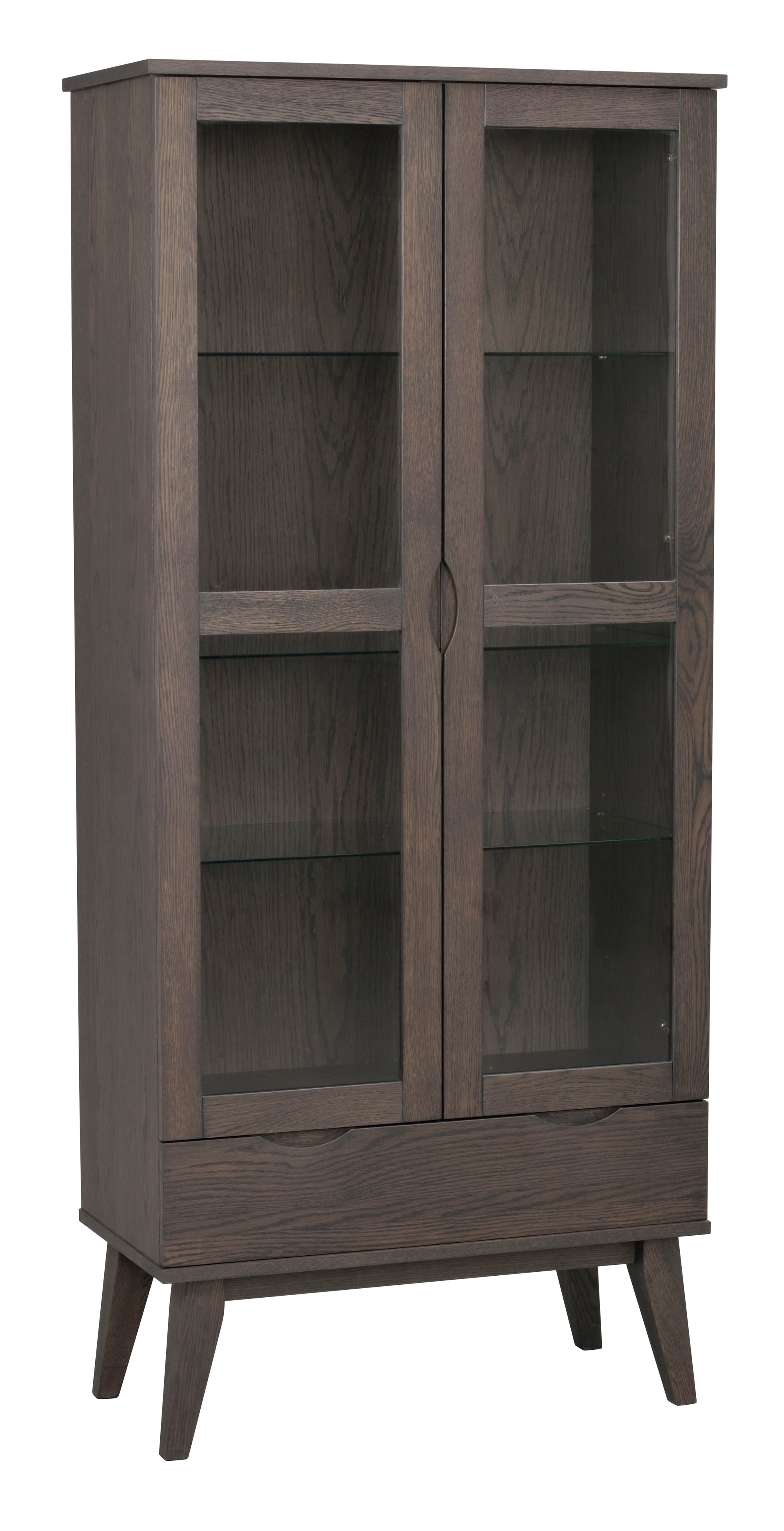 FILIPPA Glass Cabinet with Drawer – Dark Brown Oak – 7