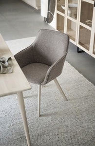Alison Swivel Dining Armchair with Oak Legs (Set of 2) – Dark Beige Fabric / Whitewash Oak – 3