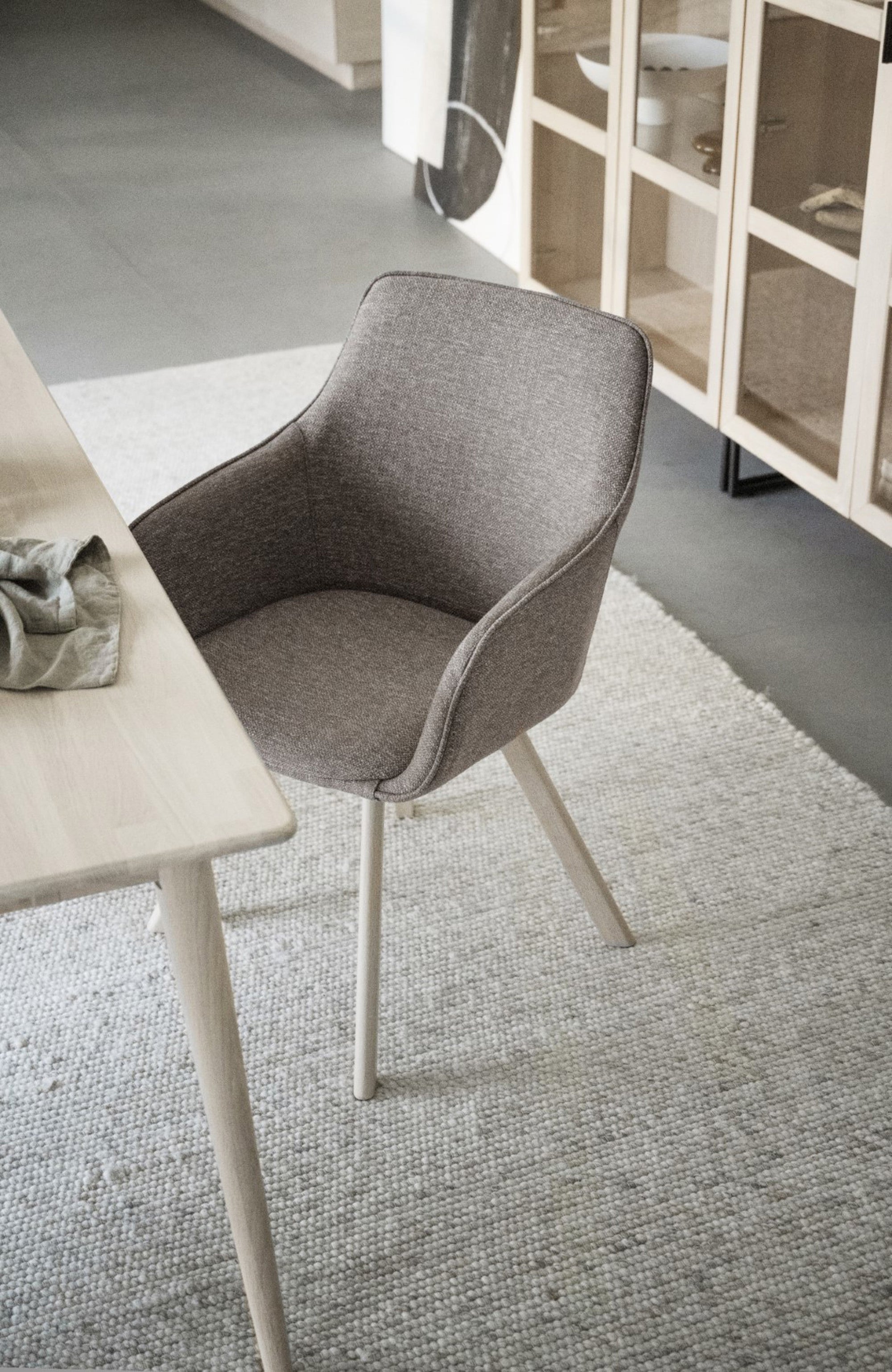Alison Swivel Dining Armchair with Oak Legs (Set of 2) – Dark Beige Fabric / Whitewash Oak – 3
