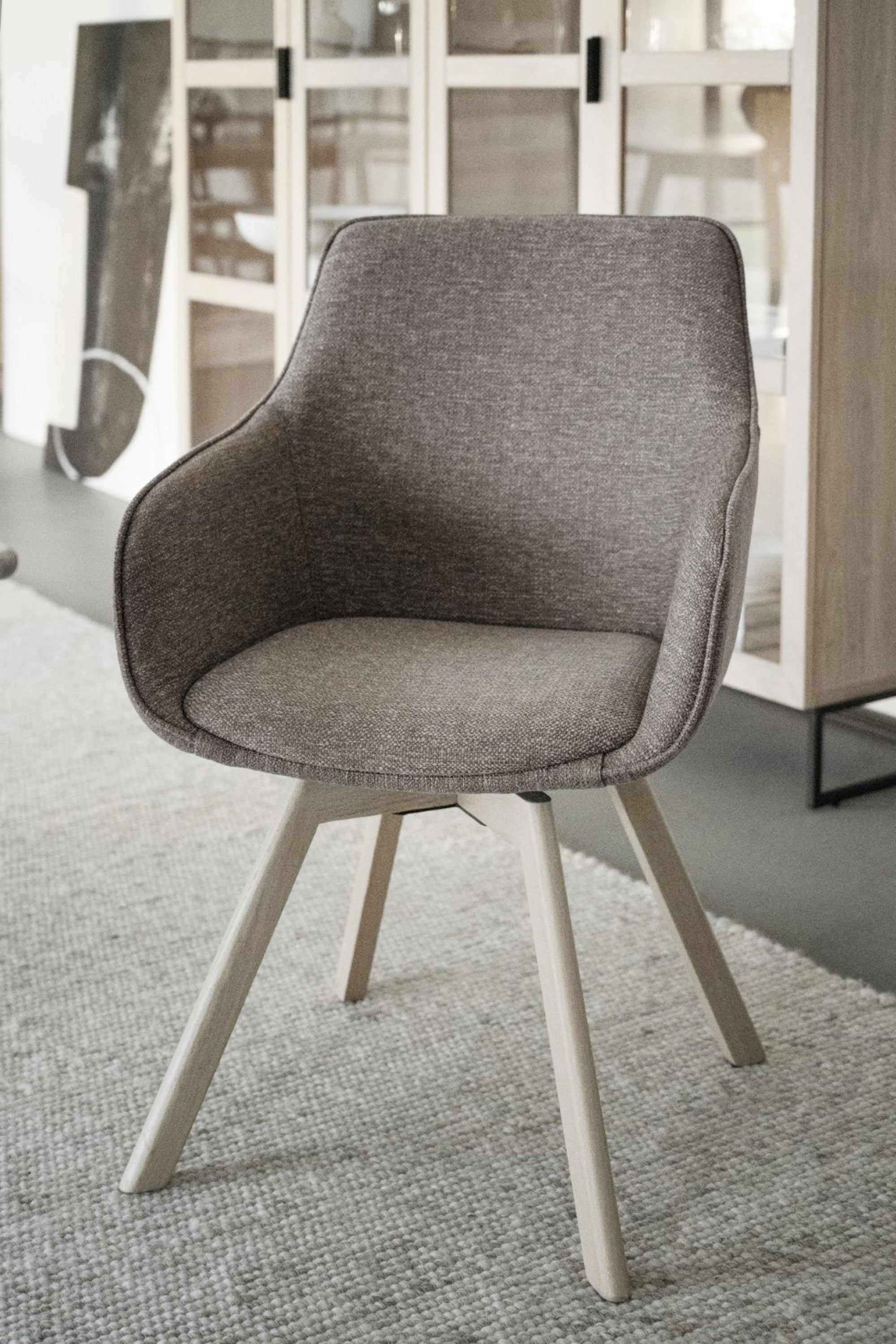 Alison Swivel Dining Armchair with Oak Legs (Set of 2) – Dark Beige Fabric / Whitewash Oak – 2