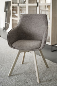 Alison Swivel Dining Armchair with Oak Legs (Set of 2) – Dark Beige Fabric / Whitewash Oak – 2