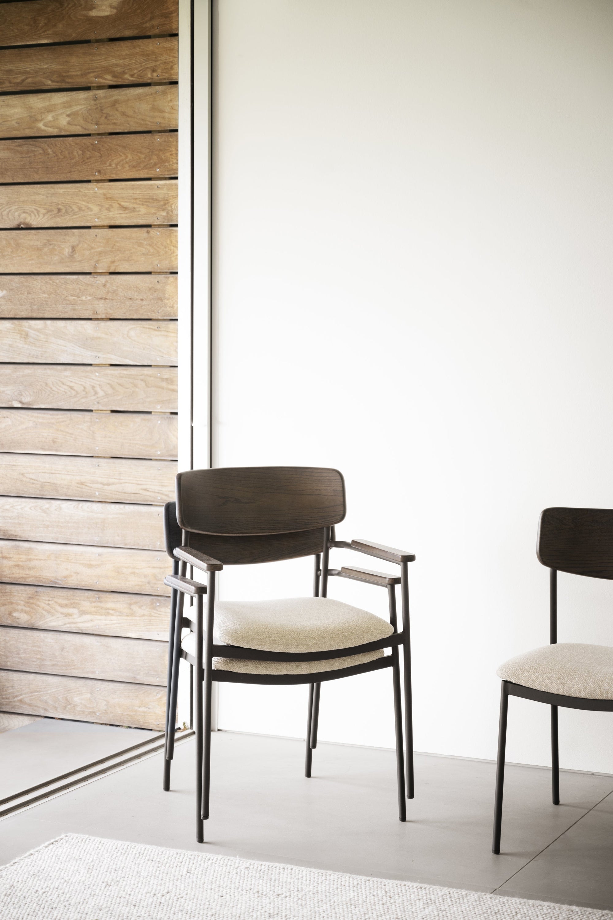 Maymont Stackable Dining Armchair (Set of 2) – Brown Oak / Light Beige – 4