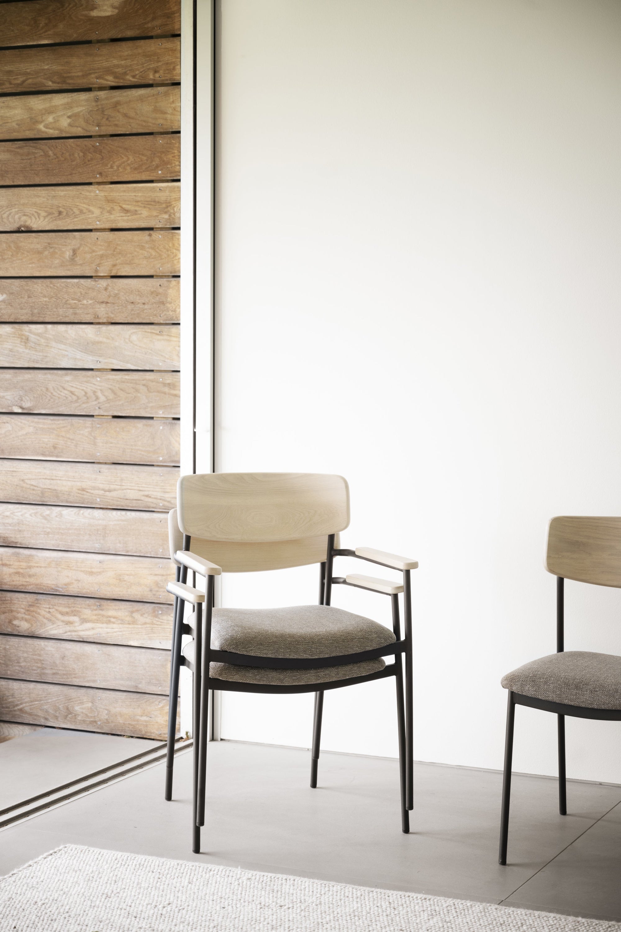 Maymont Stackable Dining Armchair (Set of 2) – Whitewash Oak / Dark Beige – 5