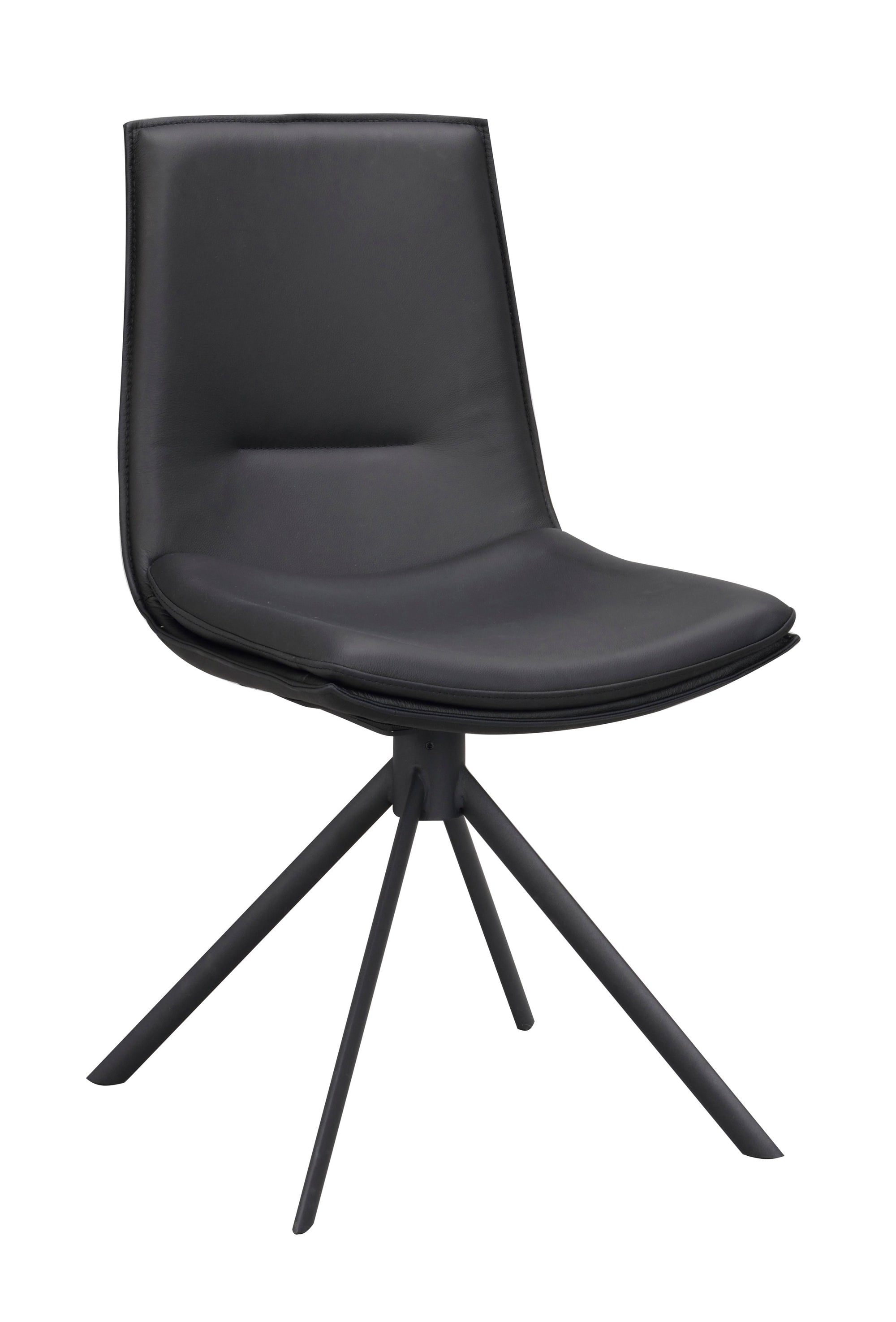 LOWELL Set of 2 Leather Swivel Chairs – Black leather – 3