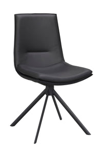 LOWELL Set of 2 Leather Swivel Chairs – Black leather – 3