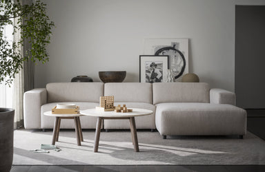 Taransay Travertine Coffee Table Ø60 cm – Beige / Brown Oak – 8