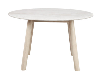 TARANSAY Round Table, Beige Travertine Top, Whitewash Legs Ø 125 CM – Default Title – 1