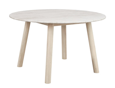TARANSAY Round Table, Beige Travertine Top, Whitewash Legs Ø 125 CM – Default Title – 11