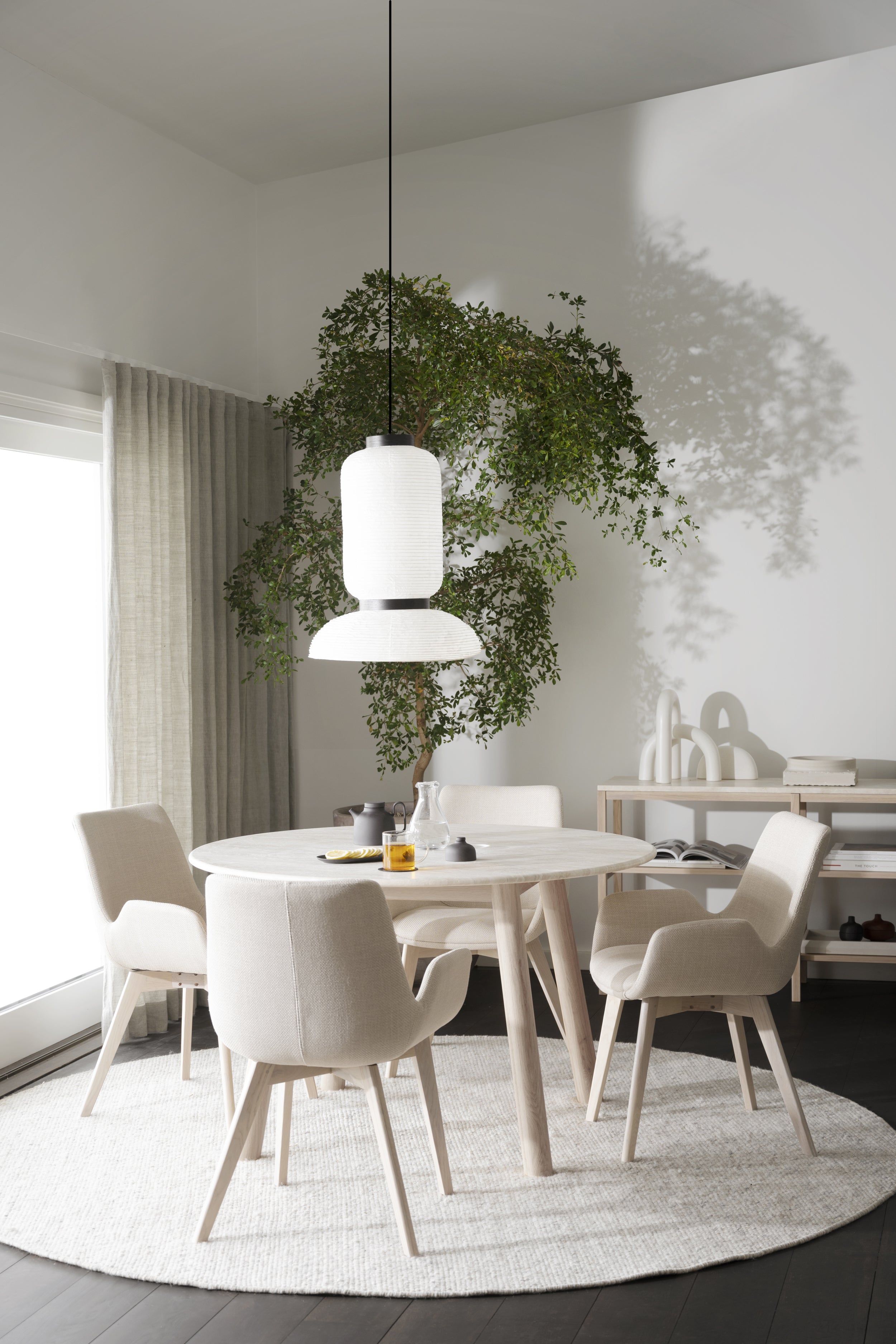 TARANSAY Round Table, Beige Travertine Top, Whitewash Legs Ø 125 CM – Default Title – 5
