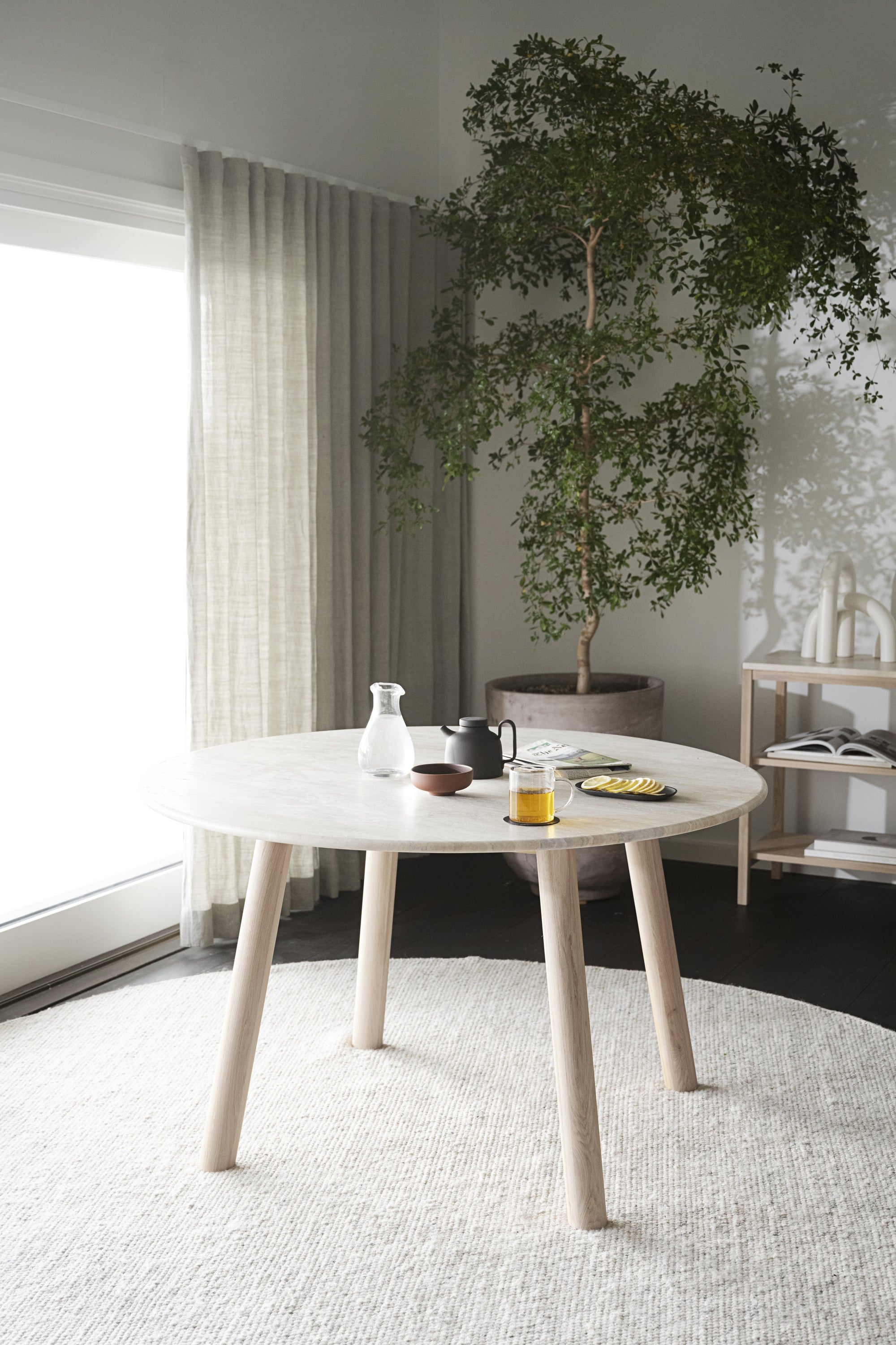TARANSAY Round Table, Beige Travertine Top, Whitewash Legs Ø 125 CM – Default Title – 6