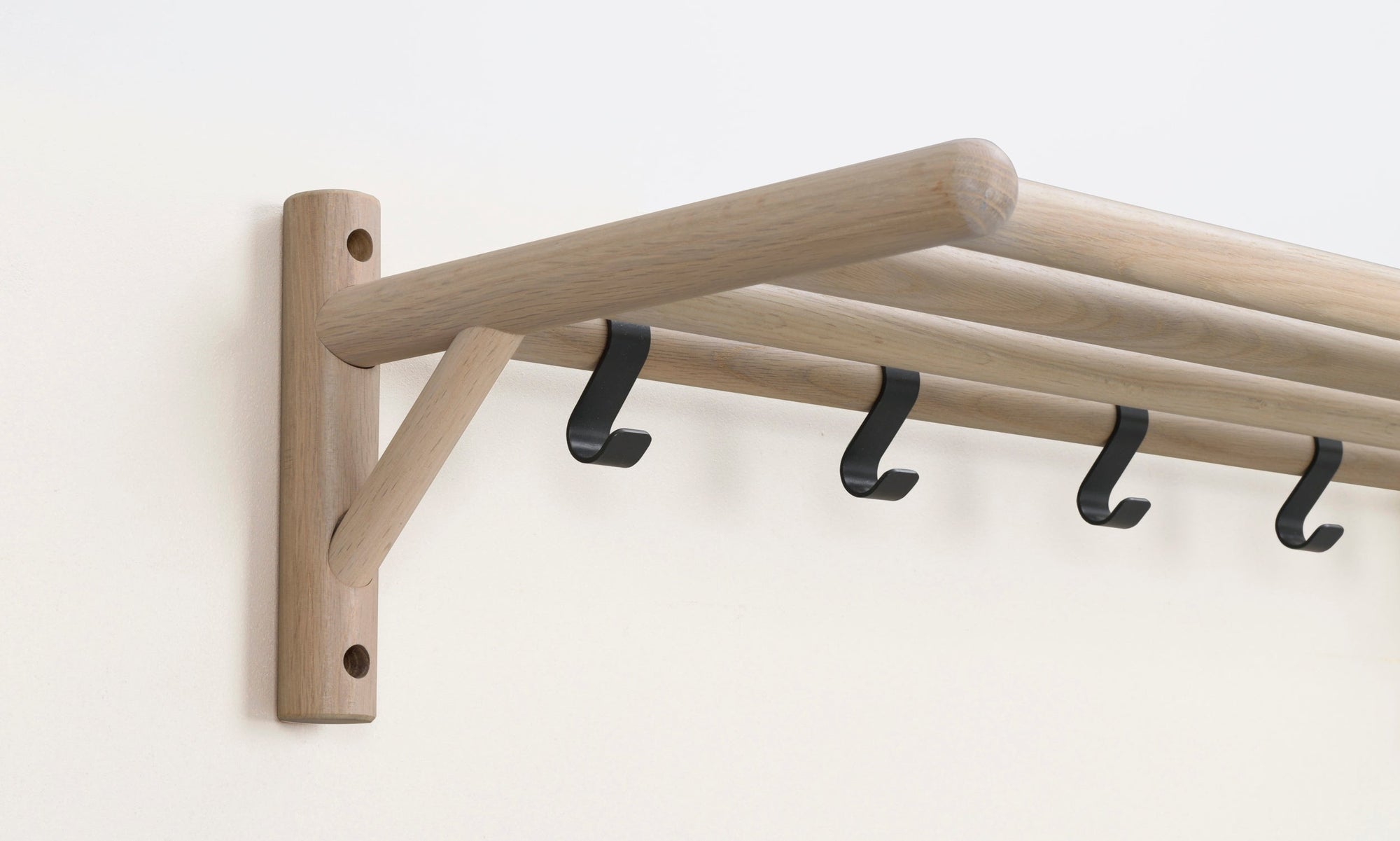 MILFORD Hat Rack – Whitewashed oak and black metal detail – 3