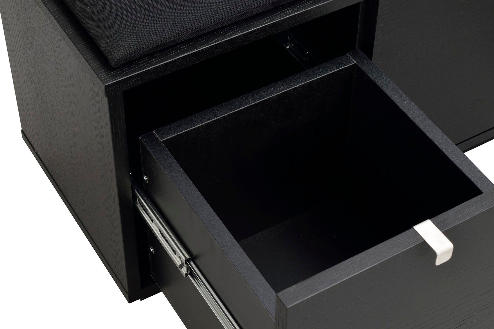 CONFETTI 3 Drawer Bench – Black stained oak / black fabric – 6