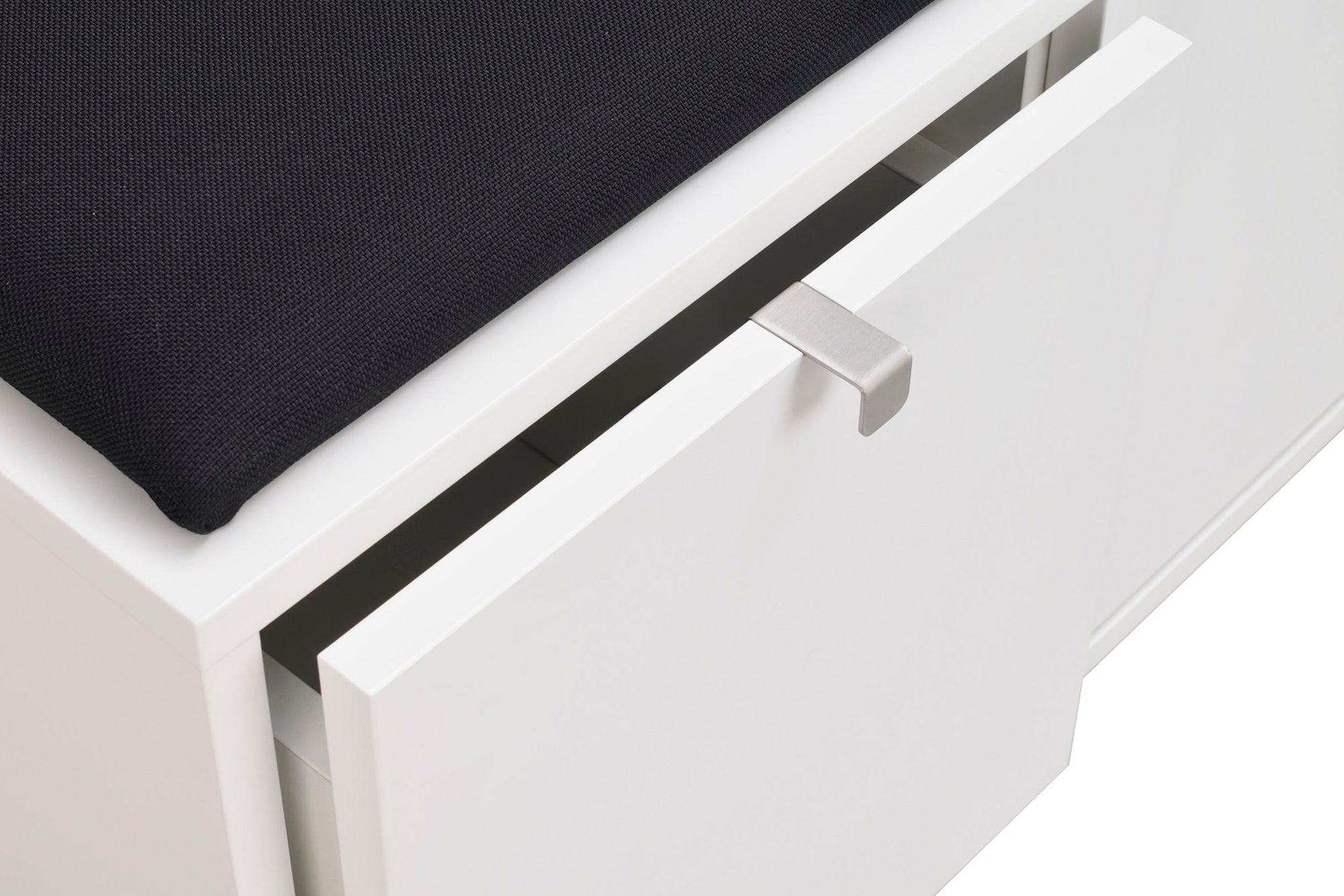 CONFETTI 3 Drawer Bench – White / black fabric – 5