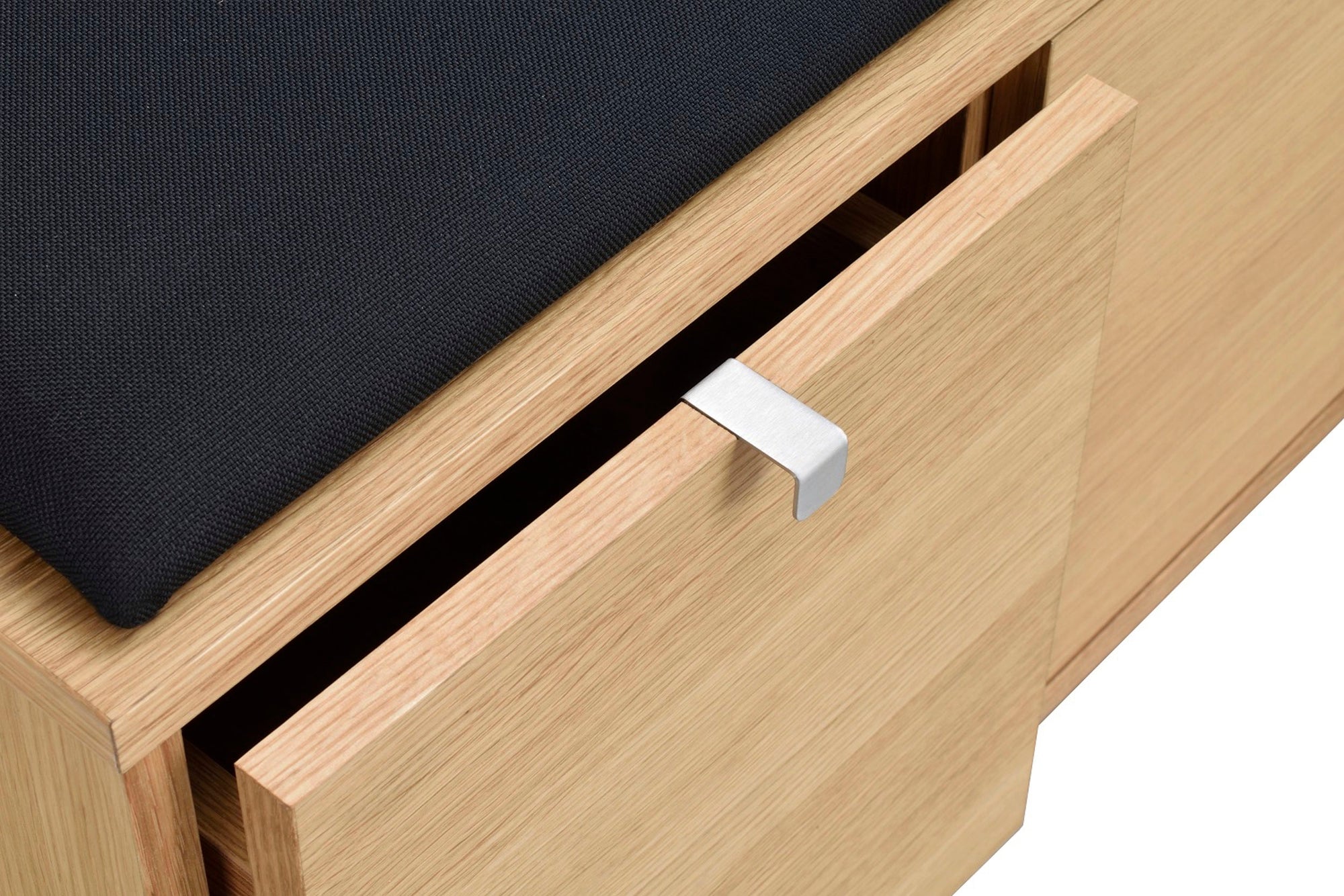 CONFETTI 3 Drawer Bench – Oiled oak / black fabric – 4