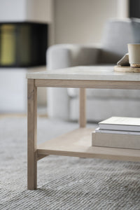 Orwel Travertine Coffee Table 140 x 60 cm – Beige Travertine / Whitewash Oak – 5