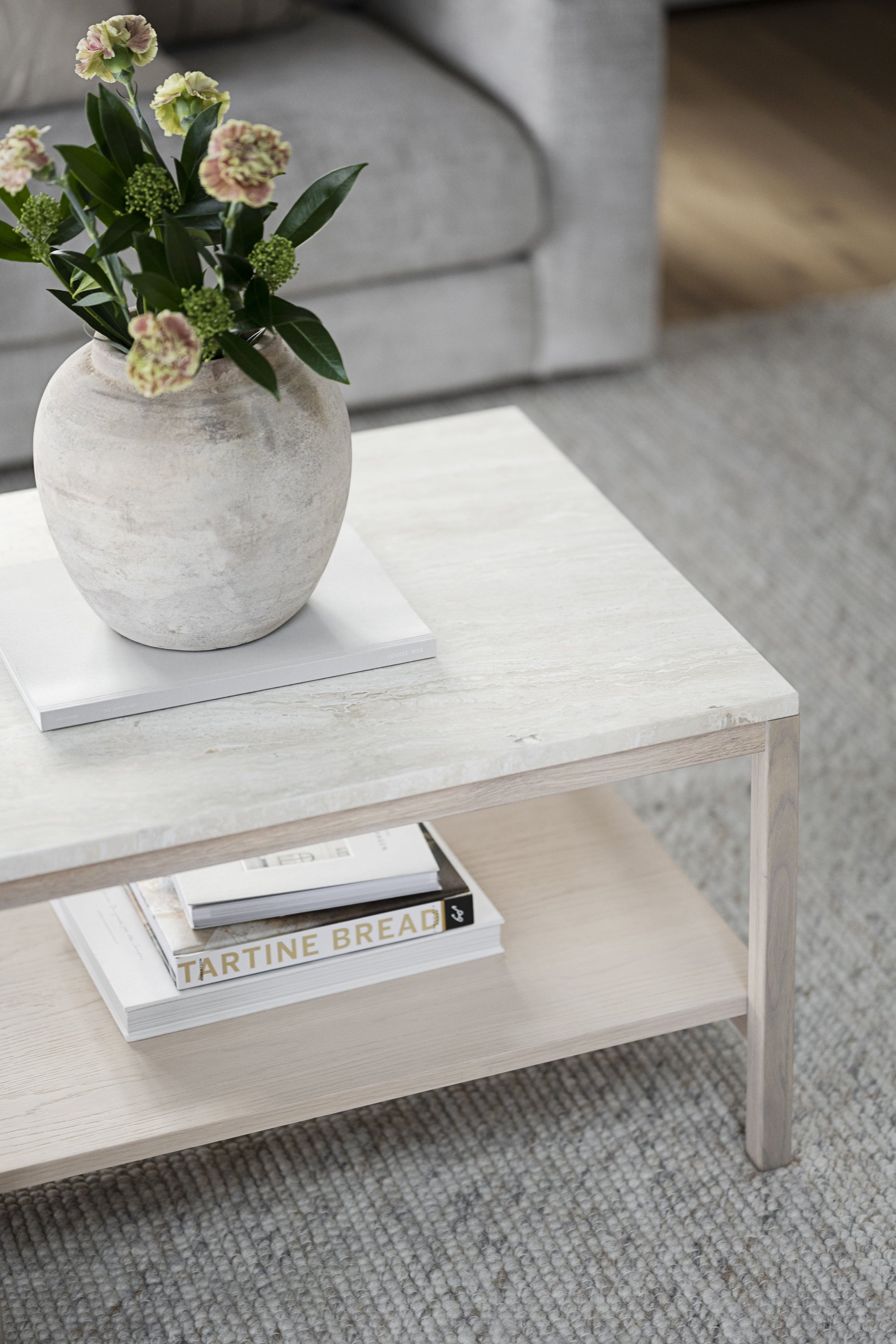 Orwel Travertine Coffee Table 140 x 60 cm – Beige Travertine / Whitewash Oak – 2