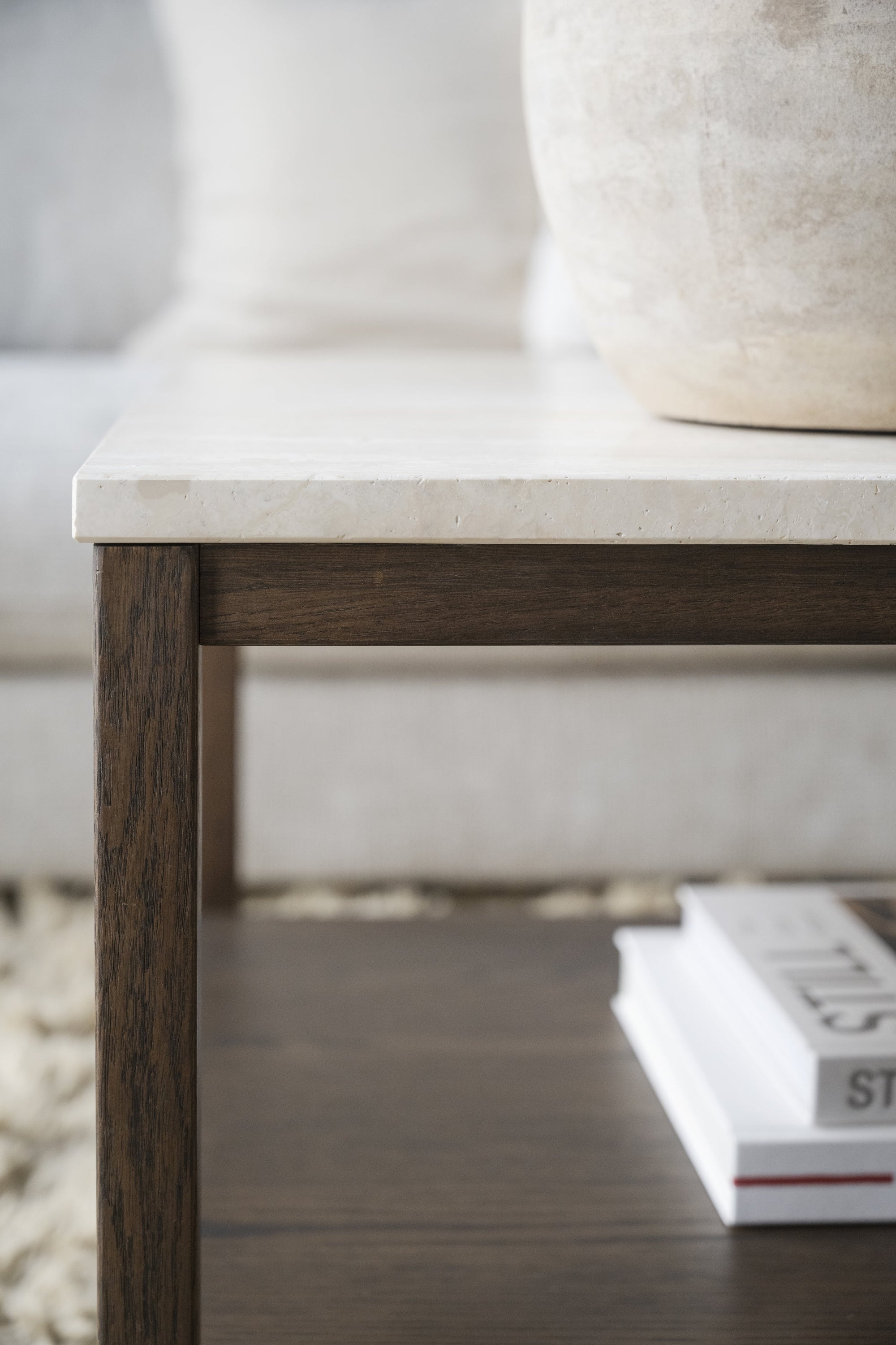 Orwel Travertine Coffee Table 140 x 60 cm – Beige Travertine / Brown Oak – 8