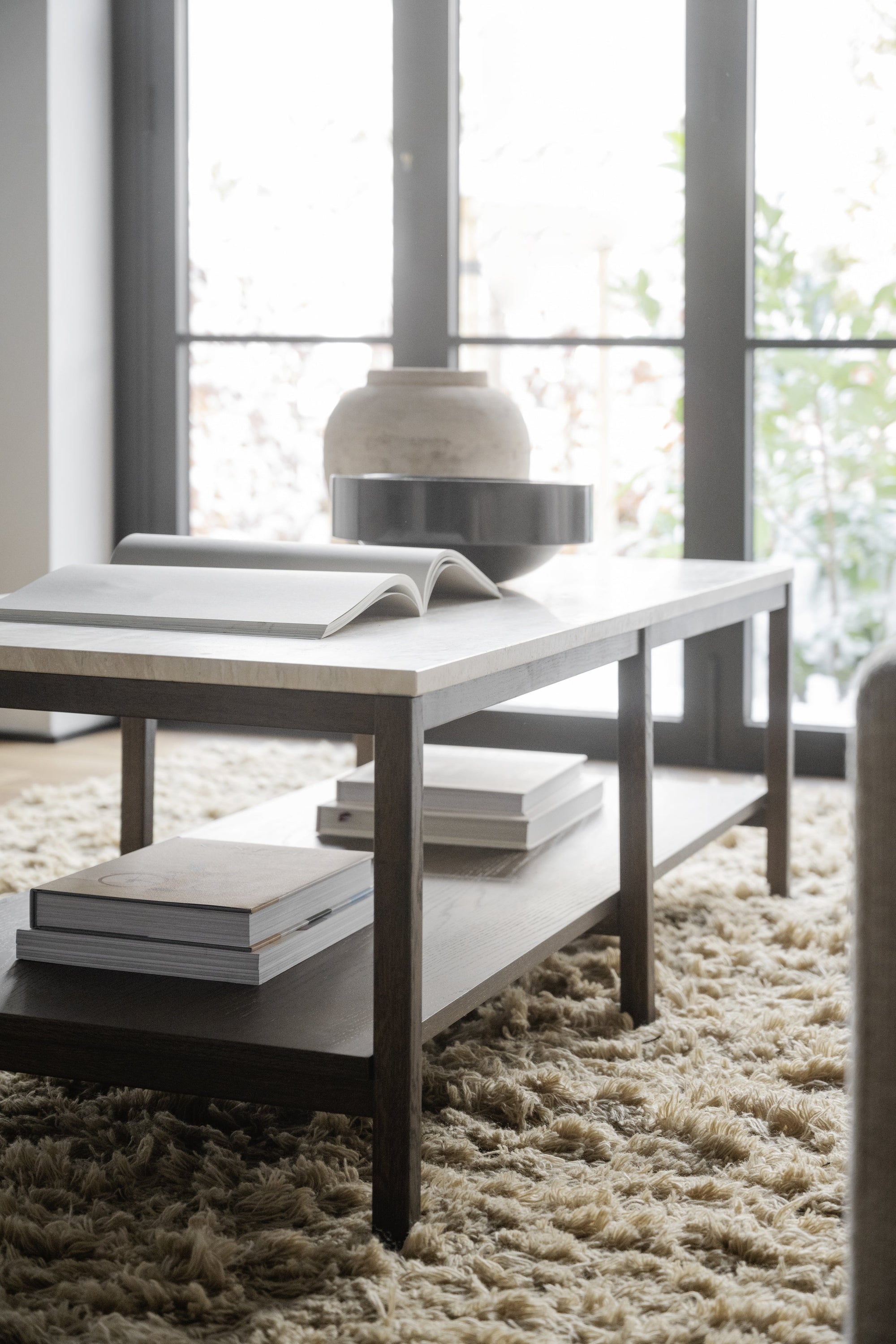Orwel Travertine Coffee Table 140 x 60 cm – Beige Travertine / Brown Oak – 5