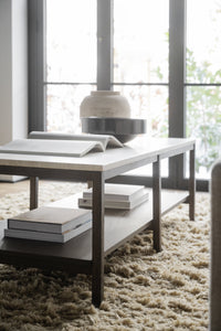 Orwel Travertine Coffee Table 140 x 60 cm – Beige Travertine / Brown Oak – 5
