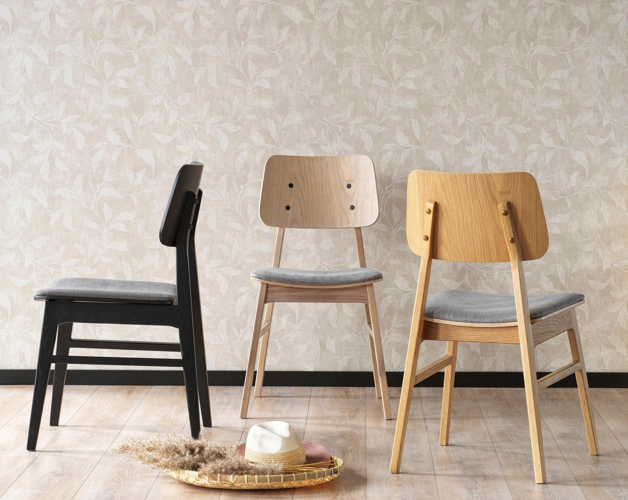 NAGANO Set of 2 Chairs – oak/light grey fabric – 3