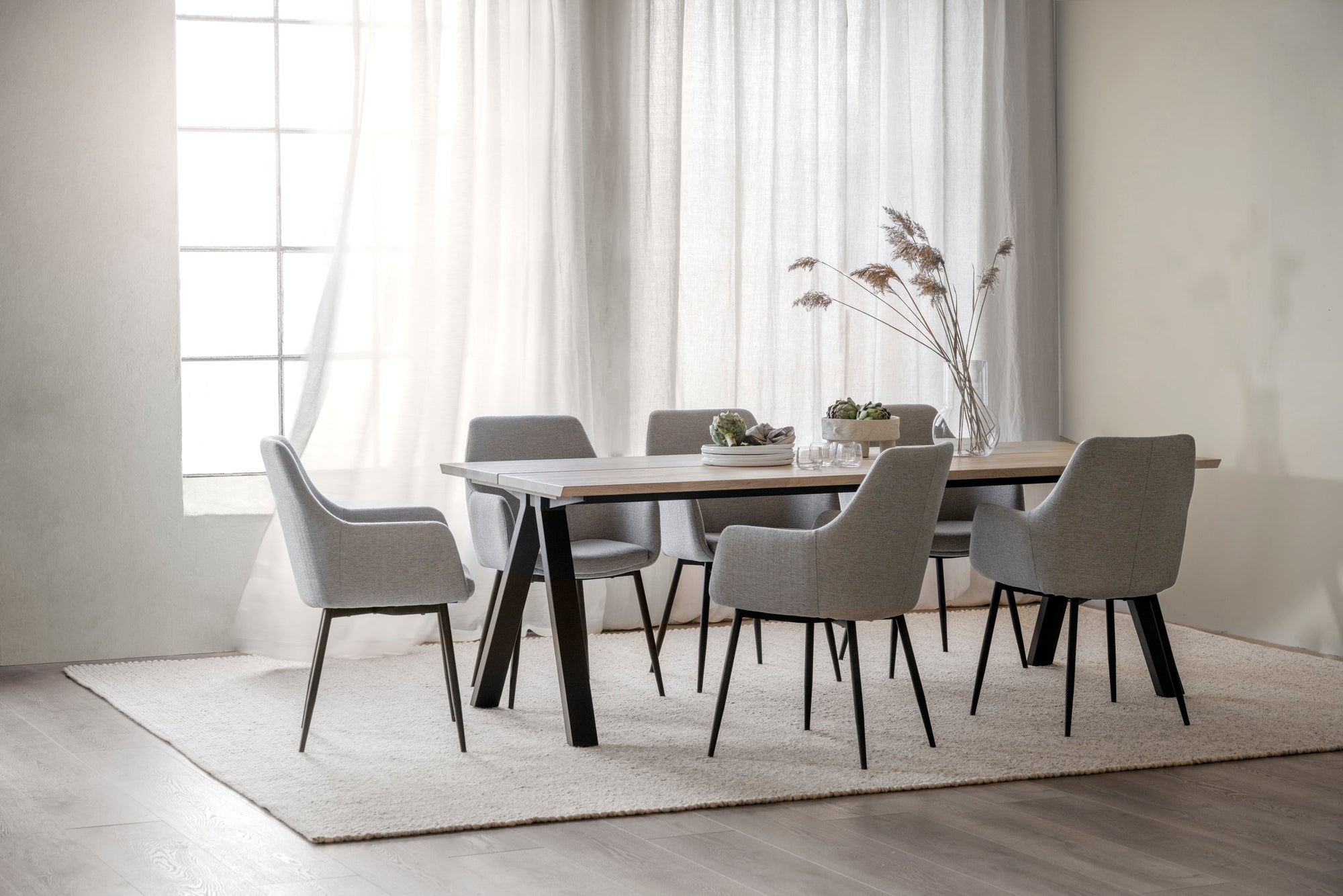 REILY Set of 2 Armchairs – beige fabric/black metal legs – 4