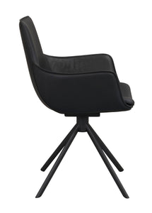 LOWELL Set of 2 Leather Swivel Armchairs – Black leather – 6