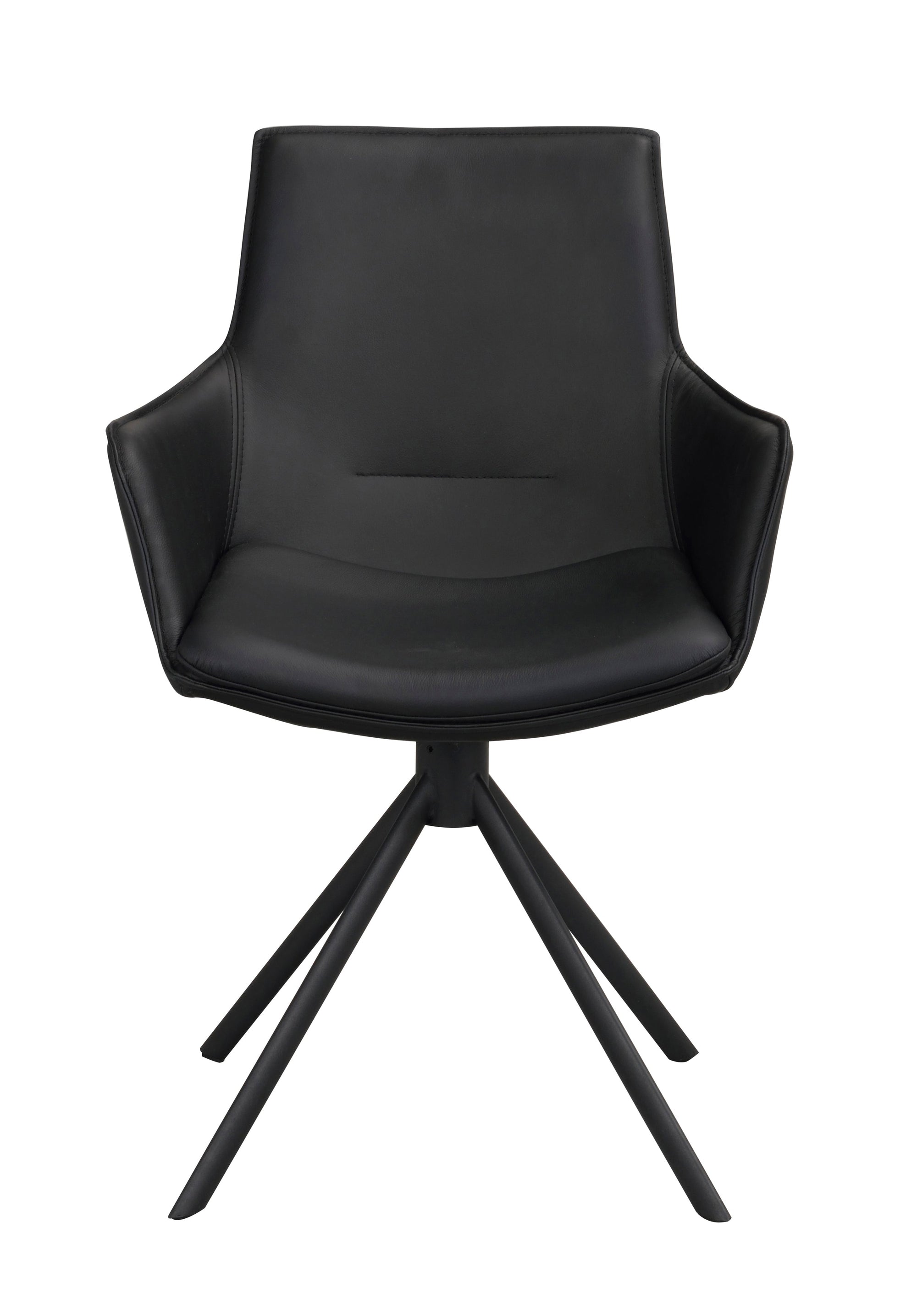 LOWELL Set of 2 Leather Swivel Armchairs – Black leather – 1