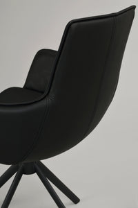 LOWELL Set of 2 Leather Swivel Armchairs – Black leather – 9