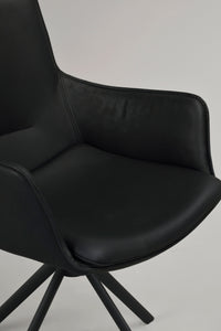 LOWELL Set of 2 Leather Swivel Armchairs – Black leather – 8