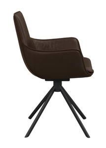 LOWELL Set of 2 Leather Swivel Armchairs – Brown Leather – 3