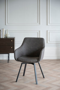 Alison Swivel Dining Armchair with Metal Legs (Set of 2) – Dark Grey Microfibre / Black Metal – 2